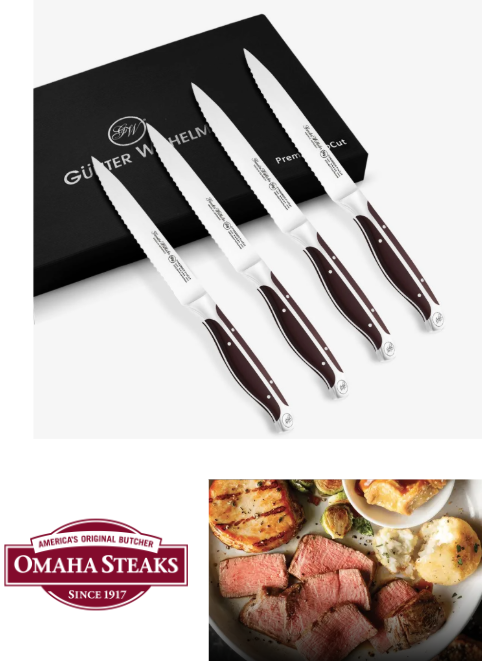 Customized Laser Engraved Steak Knives with Omaha Steak Package